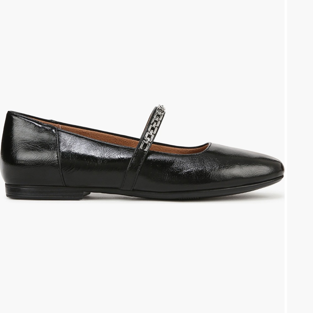 Naturalizer Black Leather Flats with Chain Detail